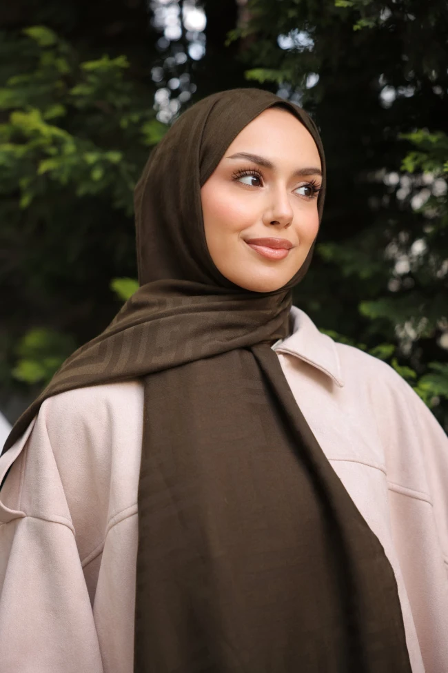 Koyu Haki İpekhan Pamuk Jakarlı Şal