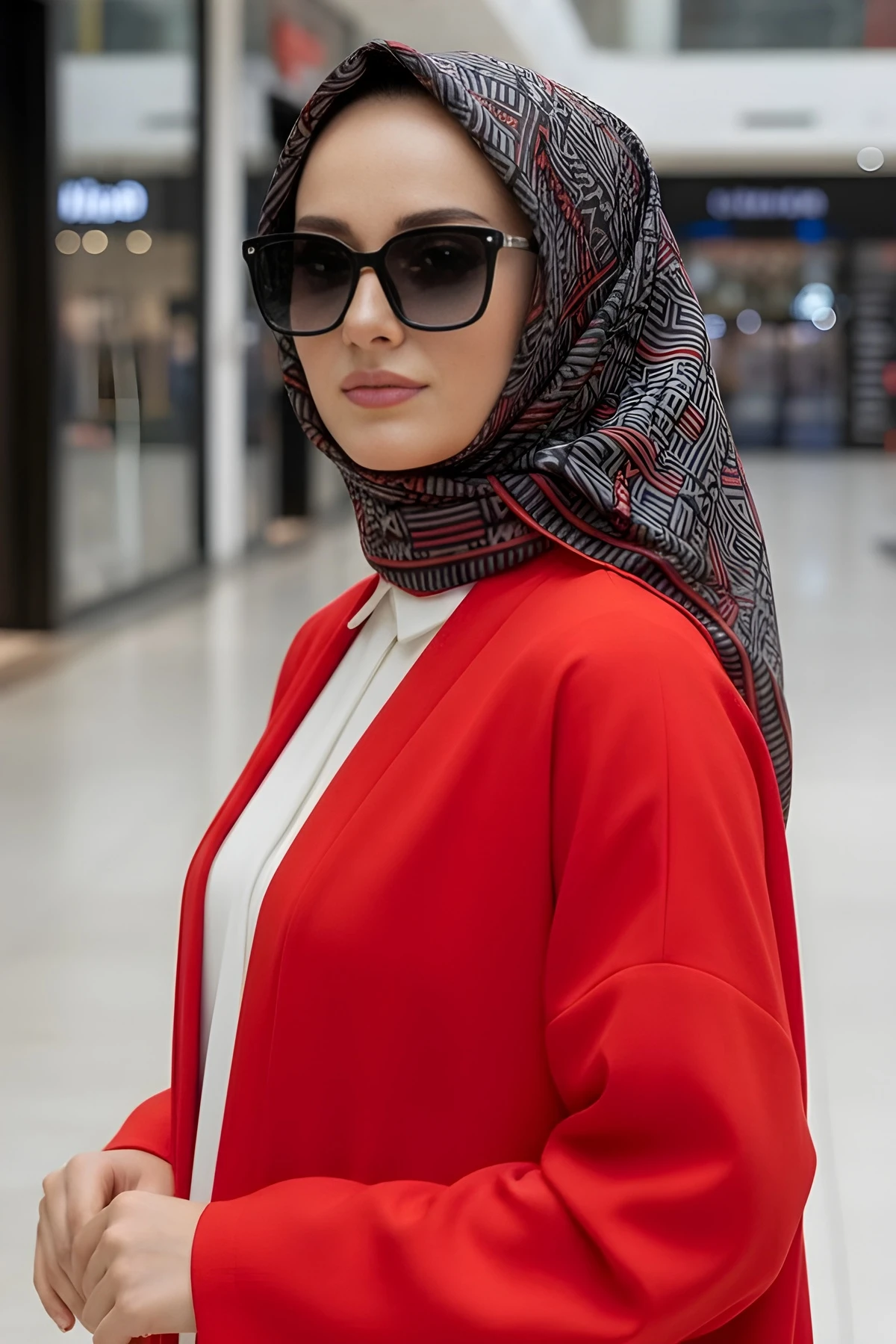 Siyah/Kırmızı Silk Home Soft Dijital Pamuklu Eşarp