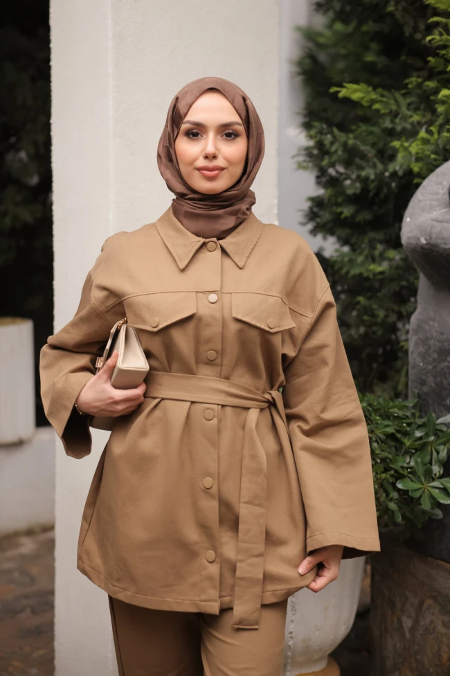 Vizon Çıt Çıtlı Gabardin Ceket Pantolonlu Takım