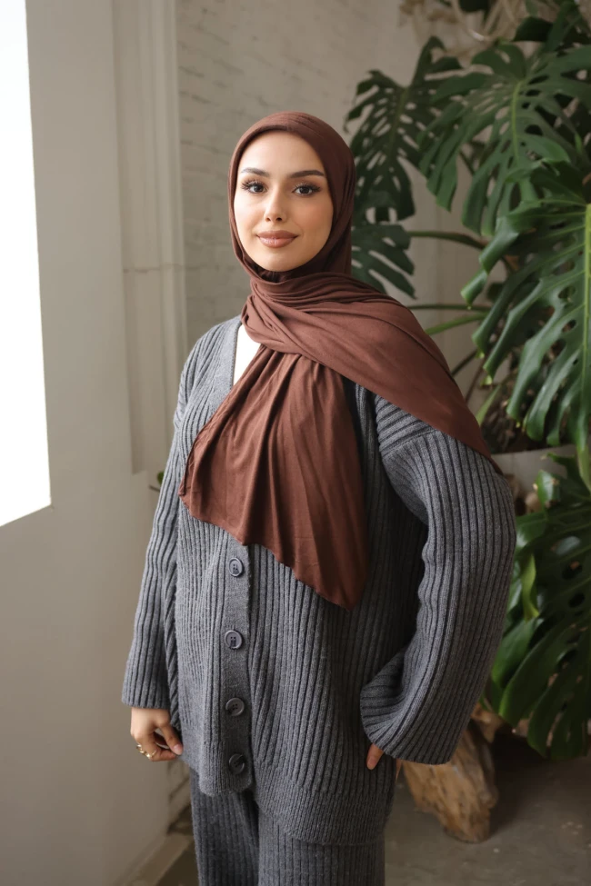 Acı Kahve Helen Önü Süngerli Pratik Penye Şal