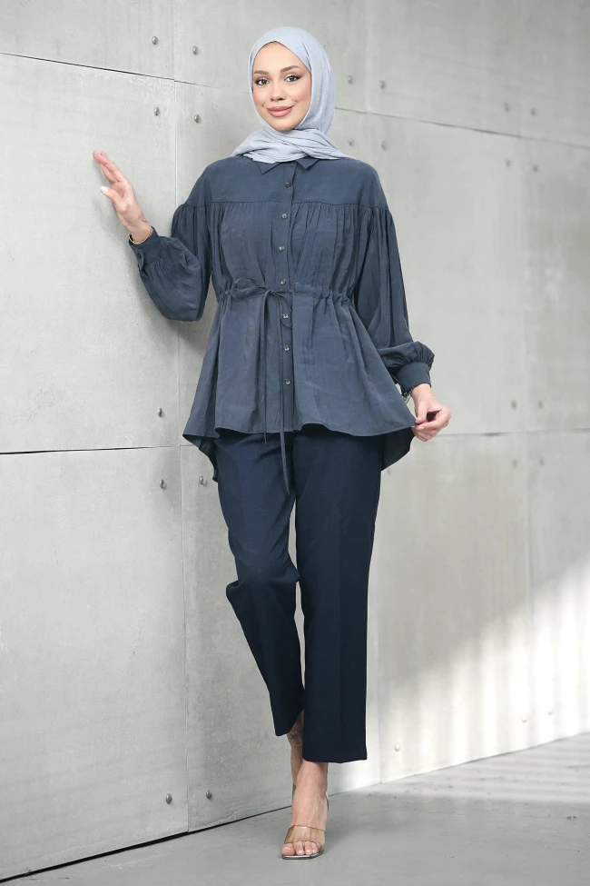 Antrasit Bel Bağlamalı Modal Salaş Tunik