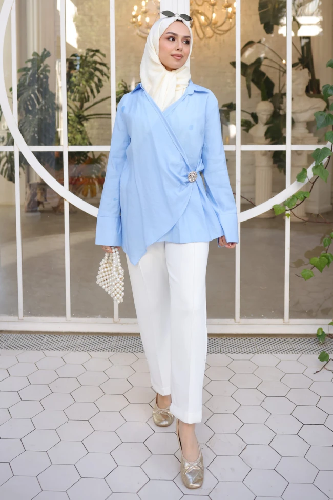 Bebe Mavi Kruvaze Yaka Bel Detaylı Tunik