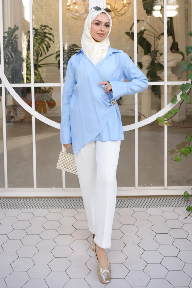 Bebe Mavi Kruvaze Yaka Bel Detaylı Tunik