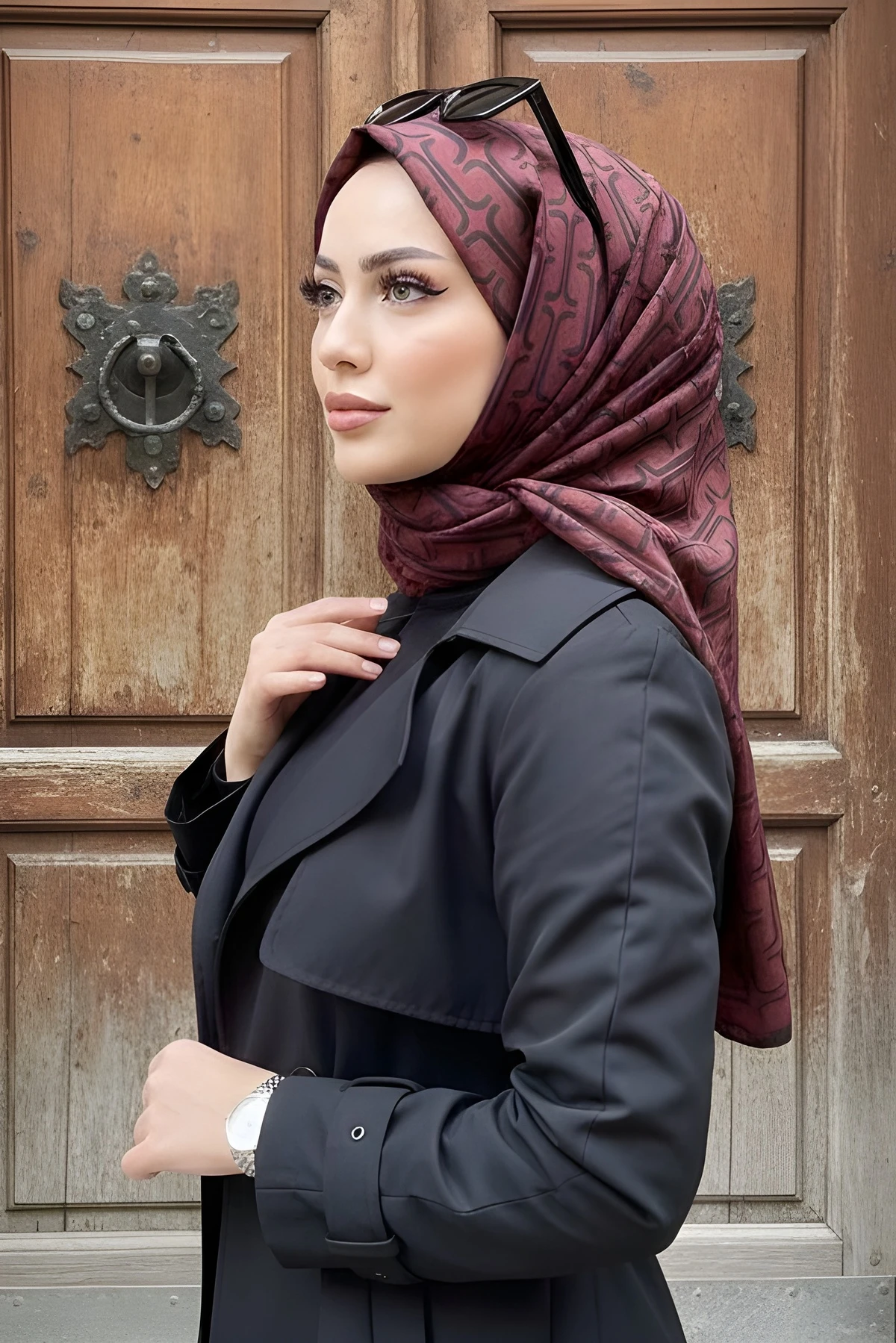 Fuşya/Siyah Soft Dijital Pamuklu Eşarp