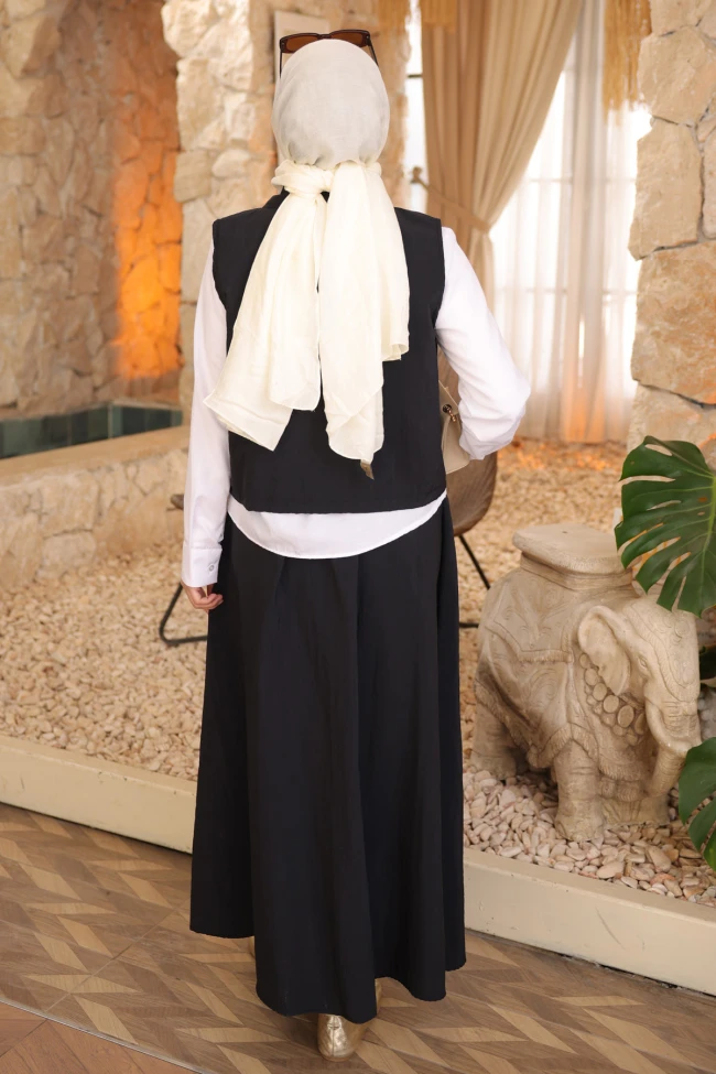 Siyah Yelek Gömlek Etek Üçlü Takım