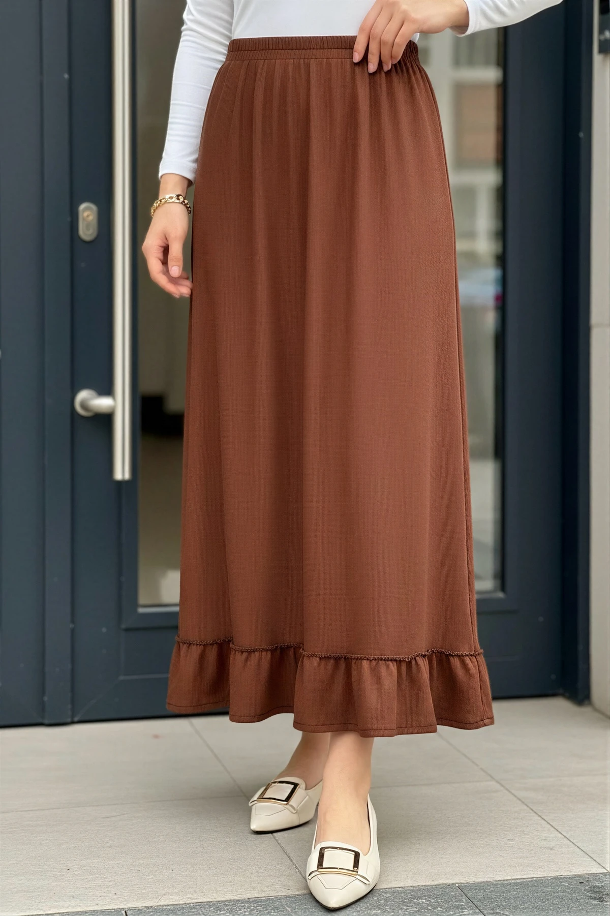 Taba Eteği Katlı Bel Lastikli Bürümcük Etek