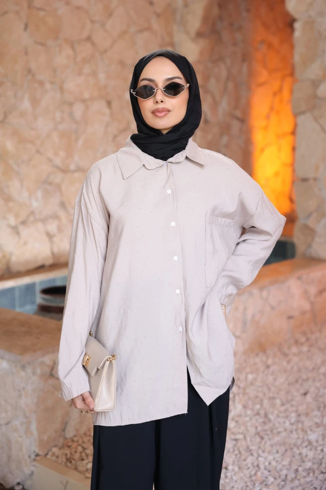 Taş Tek Cepli Taşlı Salaş Gömlek