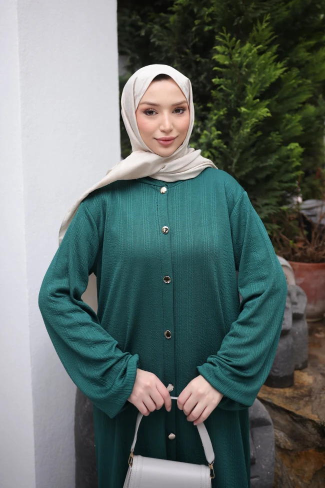 Zümrüt Yeşili Düğmeli Tunik Pantolonlu Bürümcük Takım
