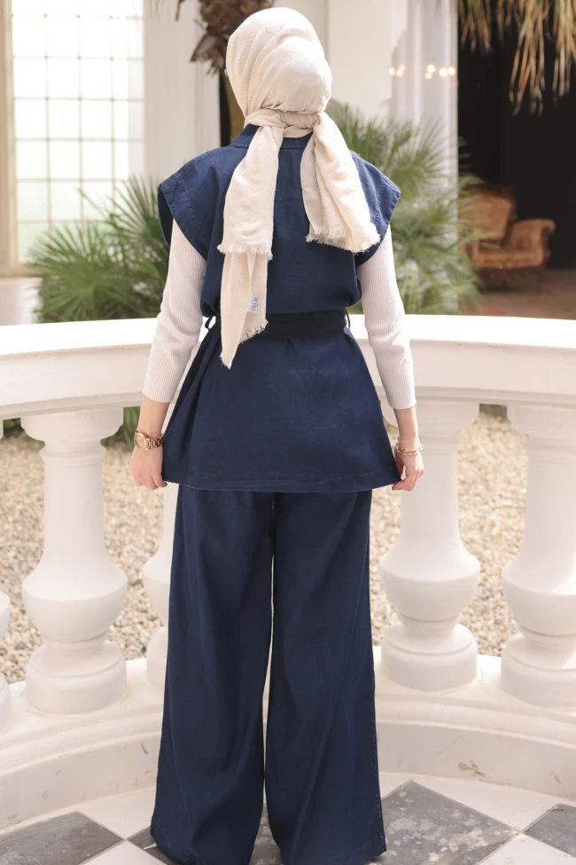 Lacivert Yelek Pantolonlu Tensel Kot Takım