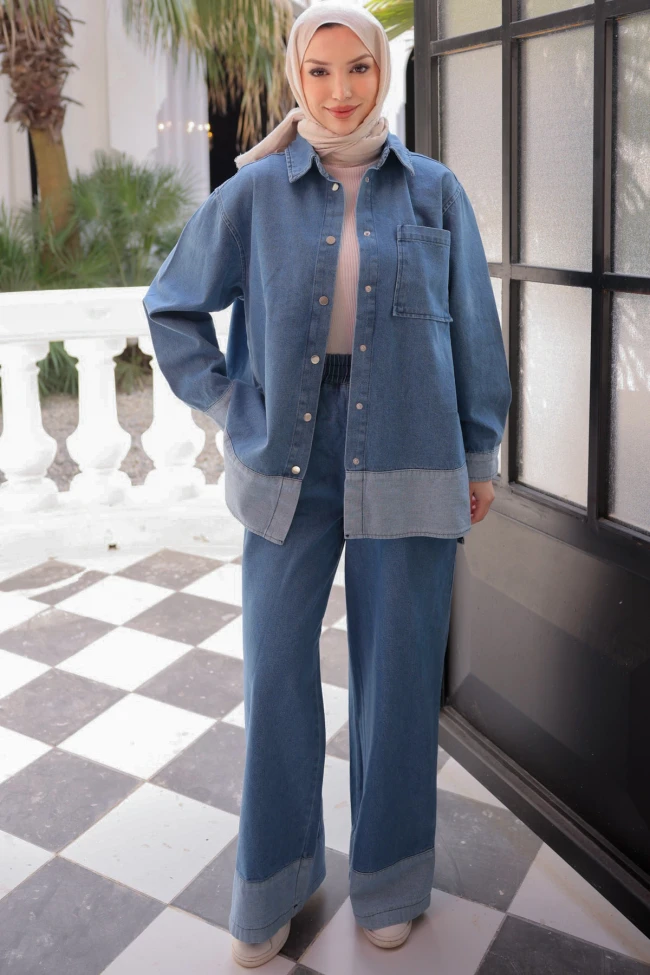 Mavi Ceket Pantolonlu Kot Takım