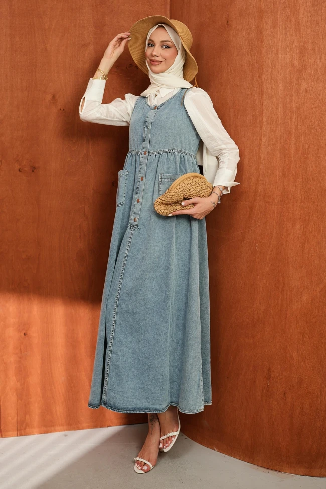 Mavi Düğmeli Cepli Kot Jile