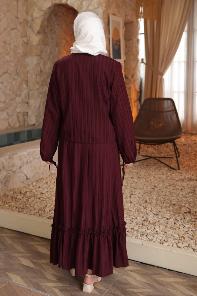 Mürdüm Düğmeli Gömlek Etekli Bürümcük Takım