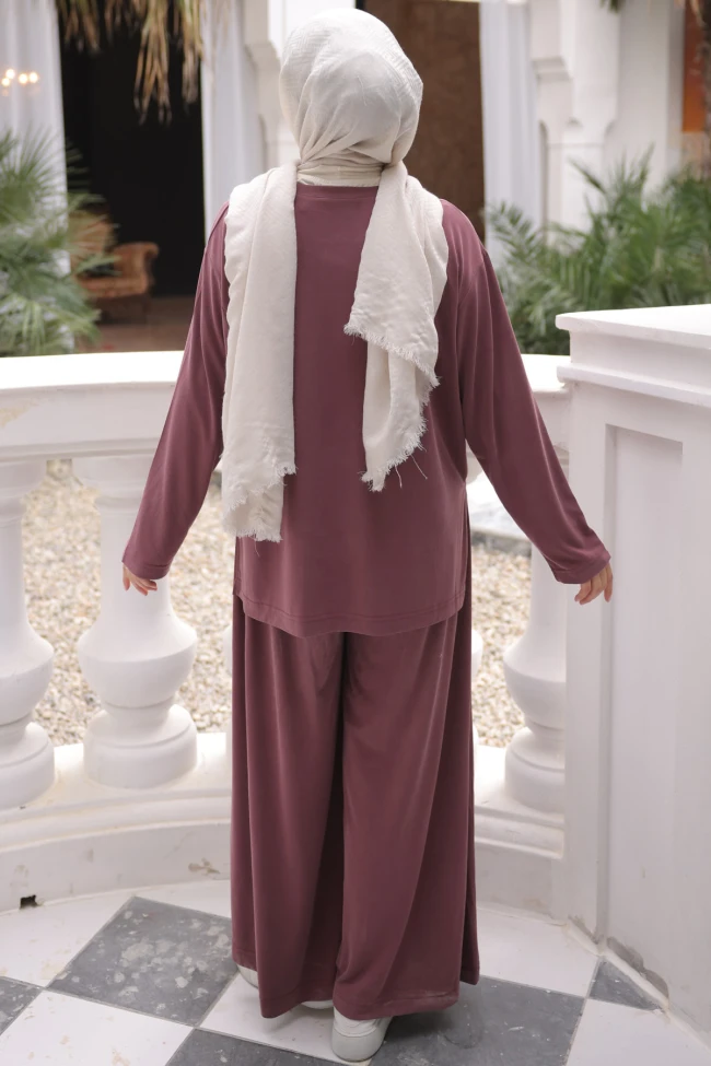 Mürdüm Sweat Pantolonlu Modal Takım