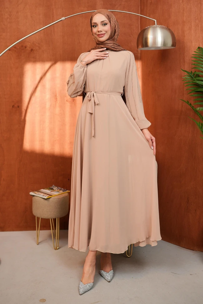 Vizon Bel Kuşaklı Taş İşlemeli Abiye