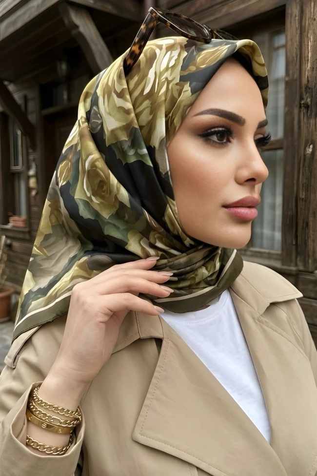Haki Desenli Soft Eşarp