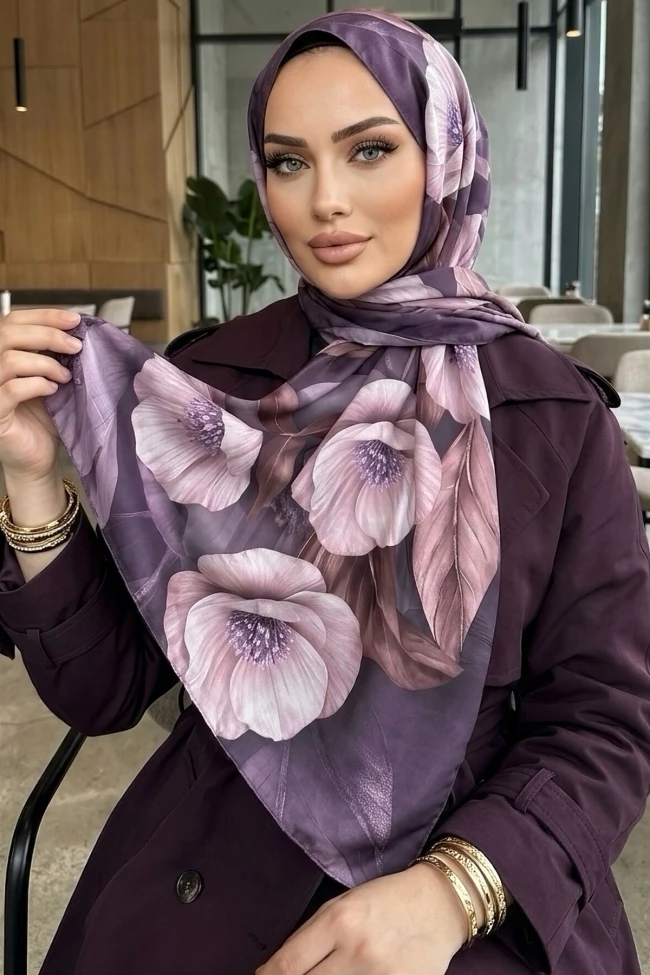 Mor Desenli Soft Şal