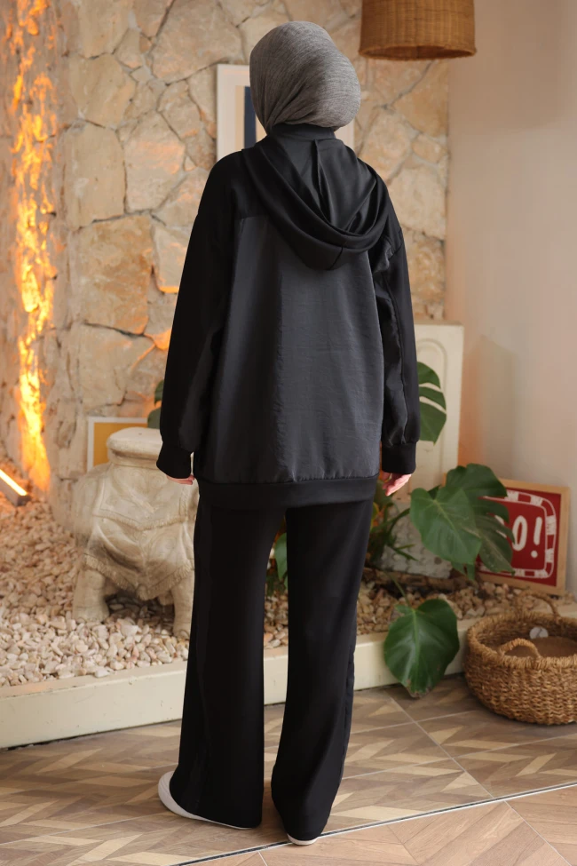 Siyah Garnili Tunik Pantolonlu Modal Takım