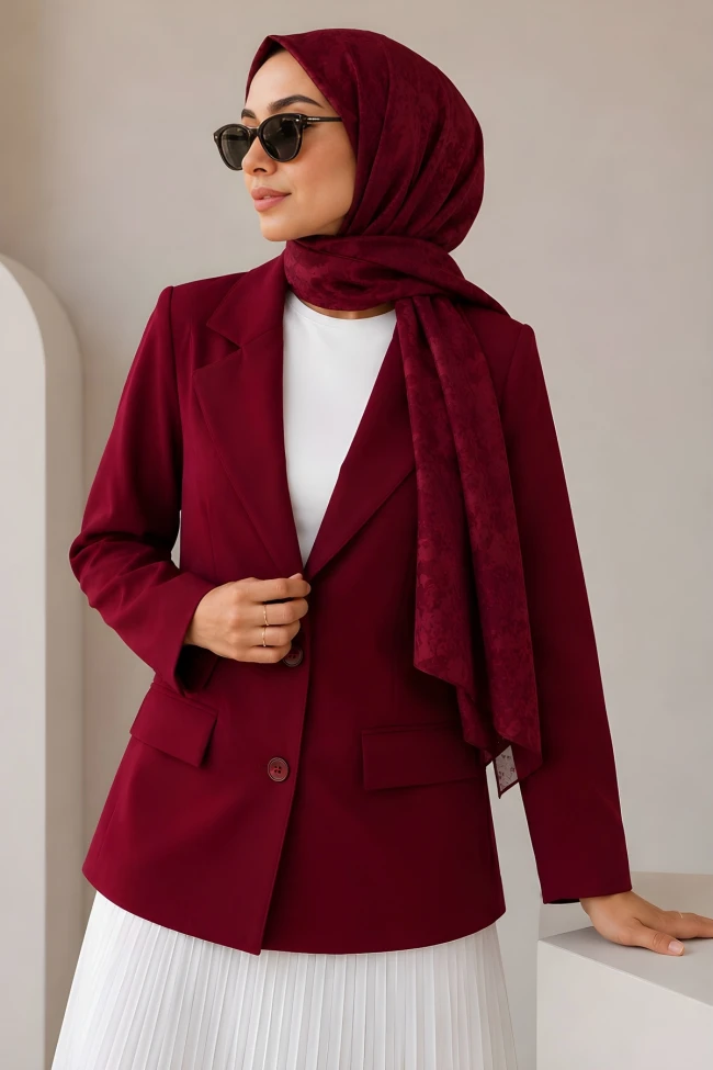 Bordo Astarlı Blazer Dabıl Ceket