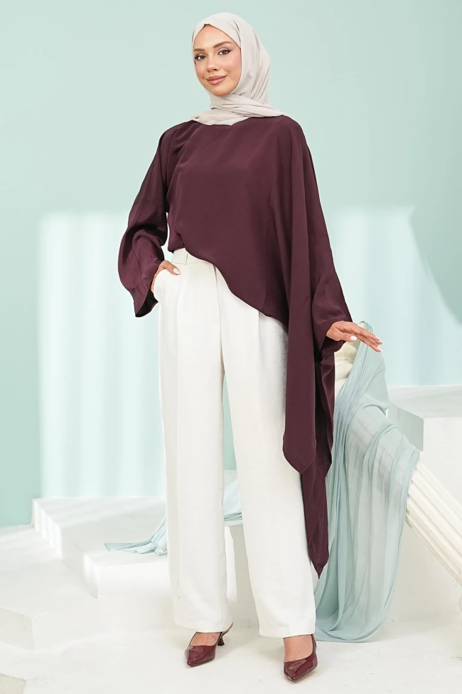 Mürdüm Asimetrik Kesim Pelerin