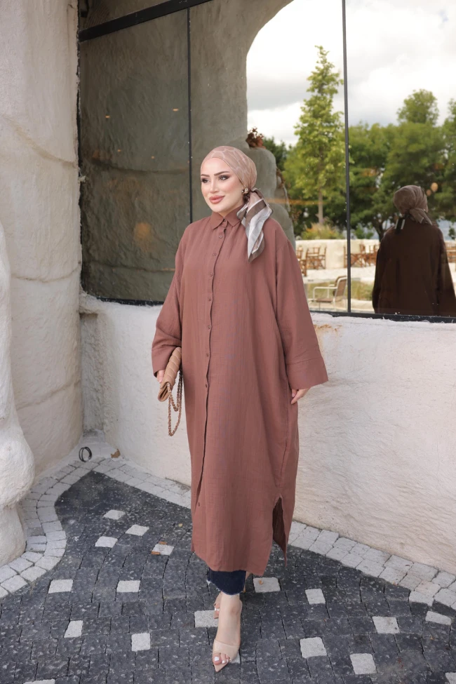 Taba Yarasa Kol Müslin Uzun Tunik