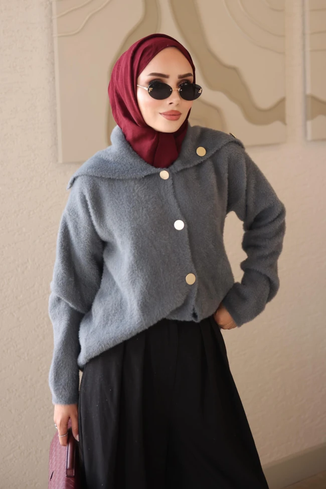 Füme Düğmeli Angora Yumoş Triko Hırka