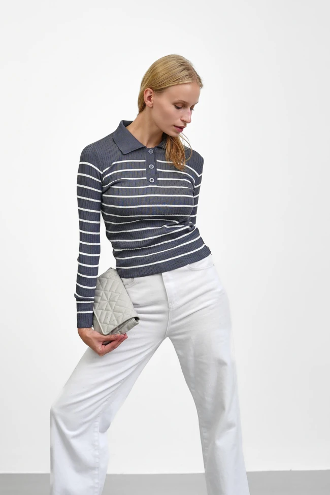 Füme Fitilli Polo Yaka Triko Body