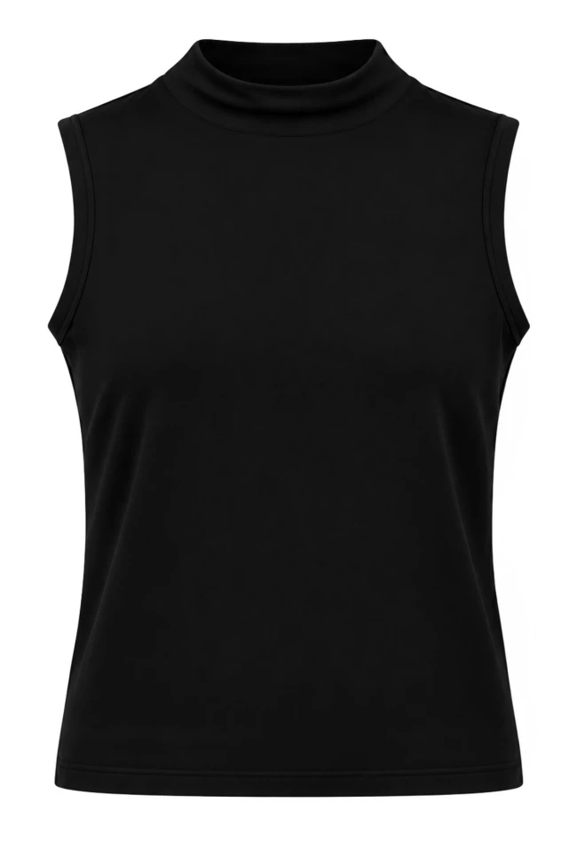 Siyah Sıfır Kol Modal Yaka Katlı Body