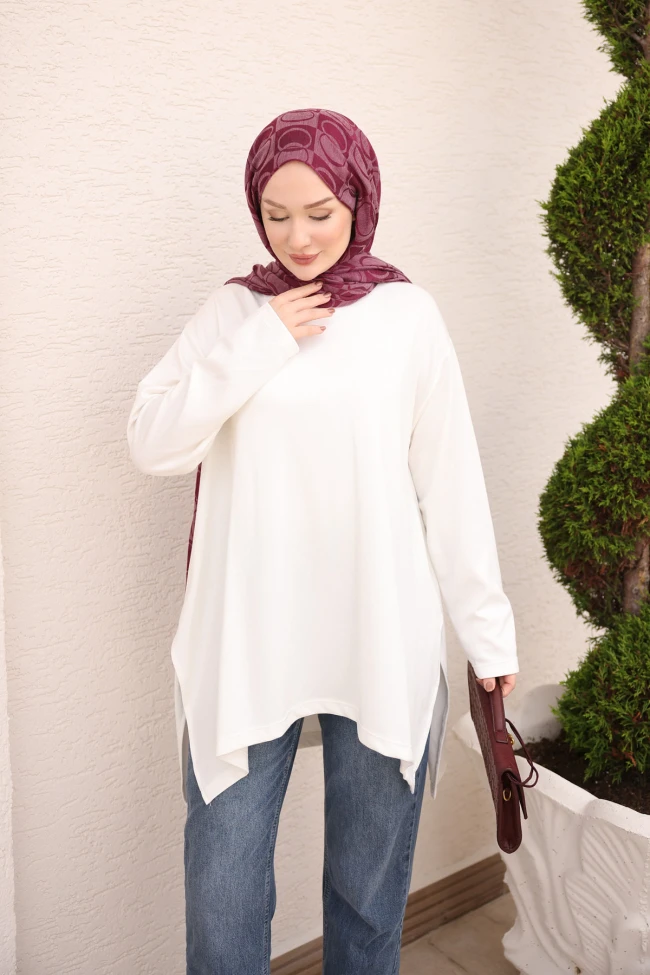 Ekru Asimetrik Kesim Oys Tunik
