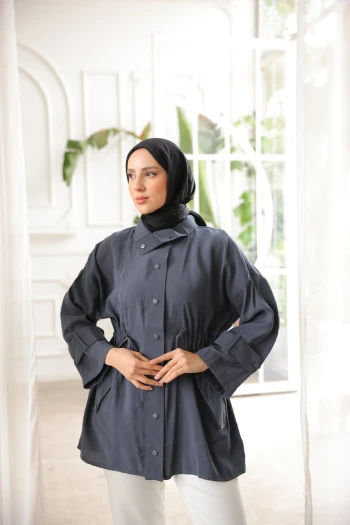 Füme Büzgülü Çıtçıtlı Ceket