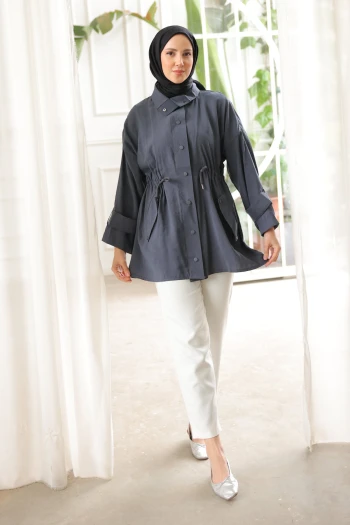 Füme Büzgülü Çıtçıtlı Ceket