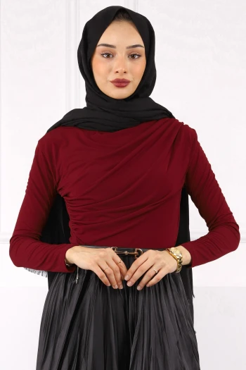 Bordo Balıkçı Yaka Drapeli Sandy Bluz