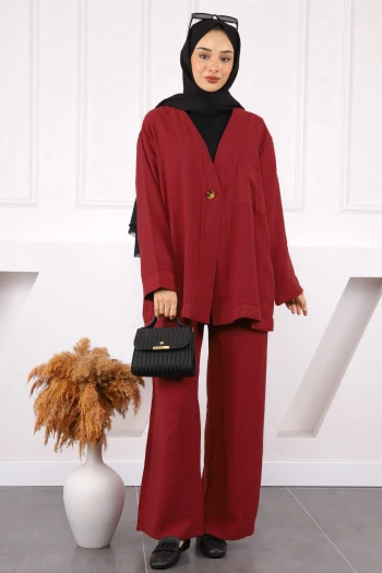 Bordo Tek Düğmeli Ceket Pantolonlu Takım