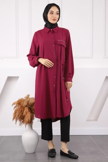 Bordo Yan Bağlamalı Linda Tunik