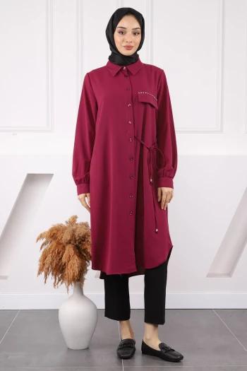 Bordo Yan Bağlamalı Linda Tunik