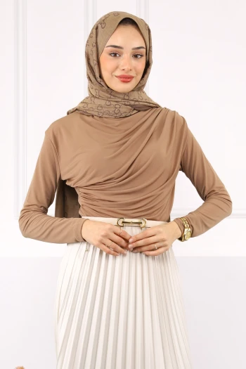 Camel Balıkçı Yaka Drapeli Sandy Bluz