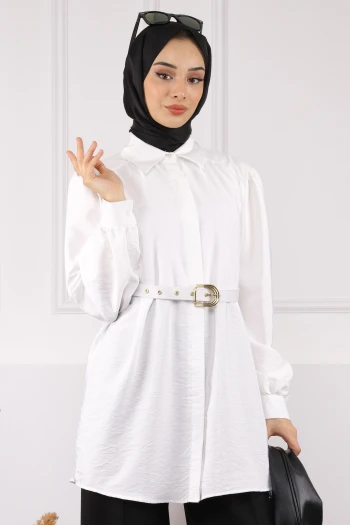 Ekru Kemerli Modal Tunik