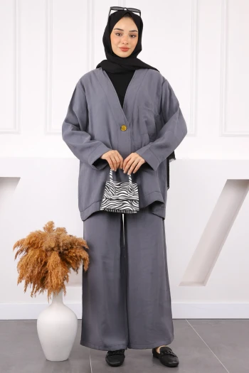 Füme Tek Düğmeli Ceket Pantolonlu Takım