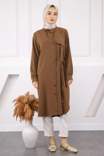 Kahve Yan Bağlamalı Linda Tunik