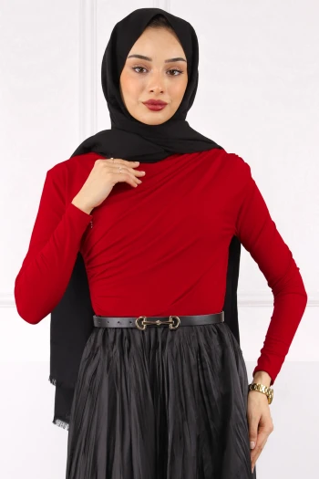 Kırmızı Balıkçı Yaka Drapeli Sandy Bluz