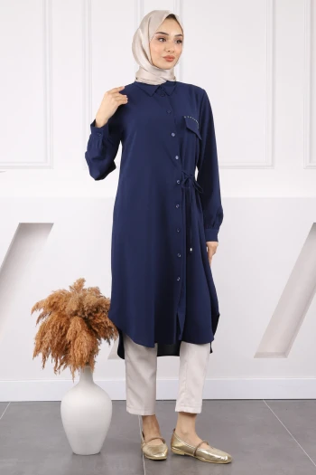 Lacivert Yan Bağlamalı Linda Tunik