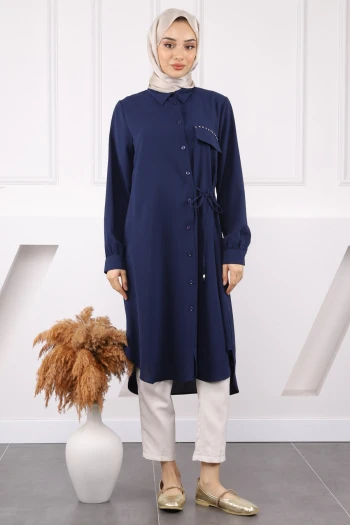 Lacivert Yan Bağlamalı Linda Tunik