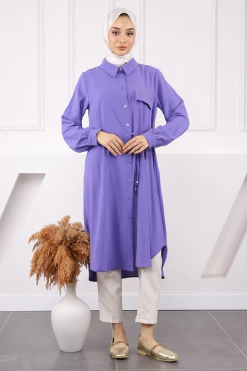 Lila Yan Bağlamalı Linda Tunik