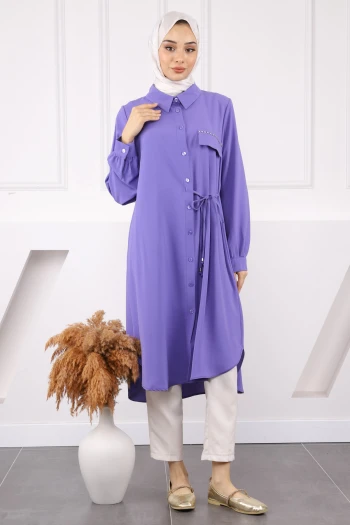 Lila Yan Bağlamalı Linda Tunik