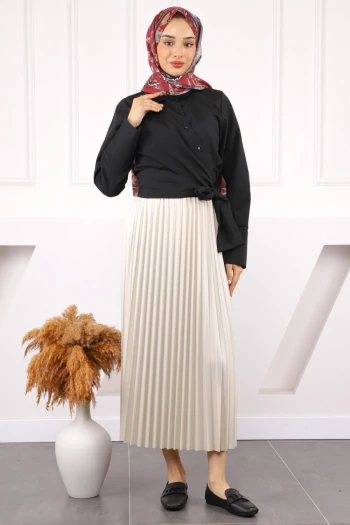 Siyah Bel Bağlamalı Crop Gömlek