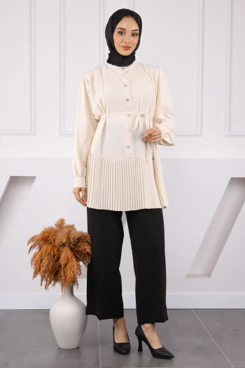 Taş Eteği Piliseli Bel Kuşaklı Tunik