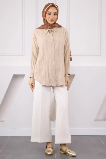 Bej Düğmeli Gömlek