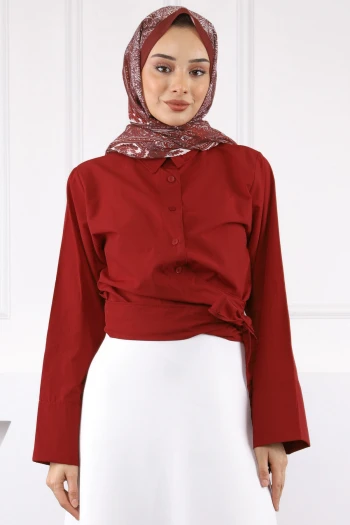 Bordo Bel Bağlamalı Gömlek