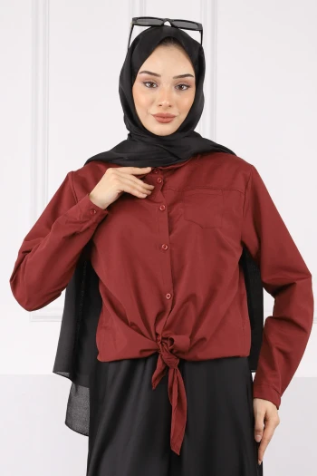Bordo Tek Cepli Ön Bağlamalı Gömlek