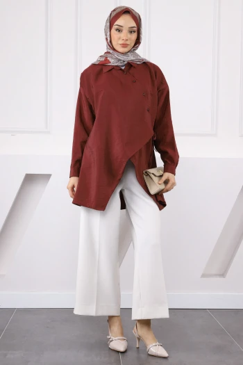 Bordo Yandan Bağlamalı Modal Tunik