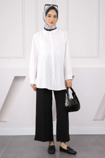 Ekru Pul İşlemeli Gömlek